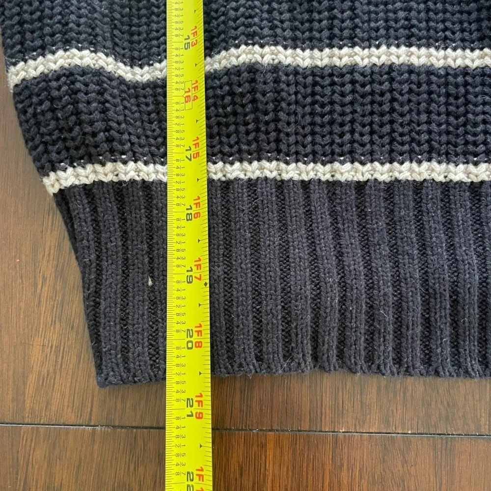 Evereve Striped Quarter Zip Sweater Womens Small Black Cream Chunky Knit Preppy